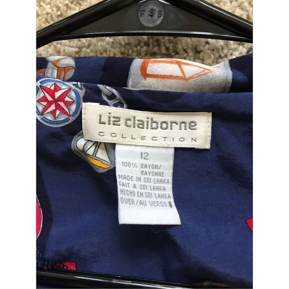 Liz Claiborne Collection Women’s Blue Sailor Graphic Design Themed Button Up Col - Picture 5 of 7